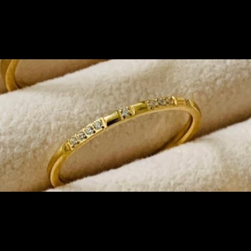 Titanium Steel 14K Gold Plated Cubic Zirconia Dainty Minimalist Band Ring